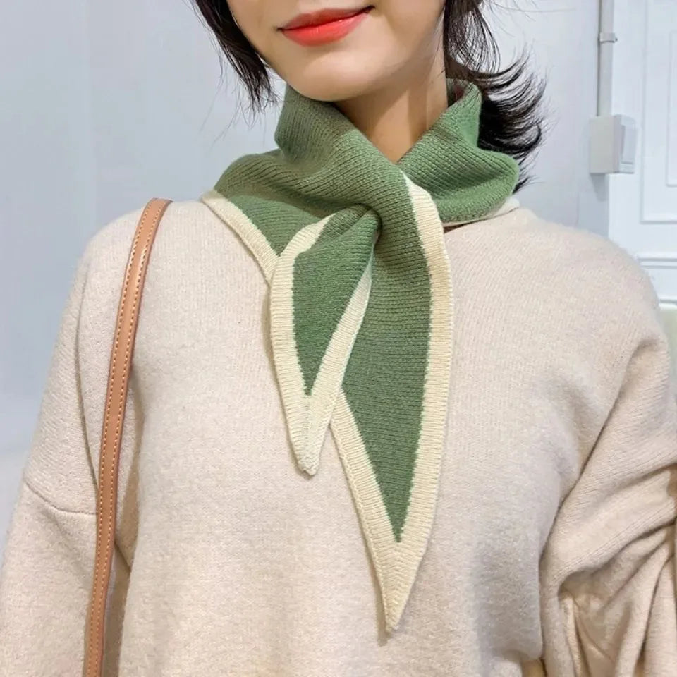 Women's Winter Scarfs Korean Version Autumn and Winter Knitted Warm Scarf Cute Sweet Crossed Triangular Scarfs
