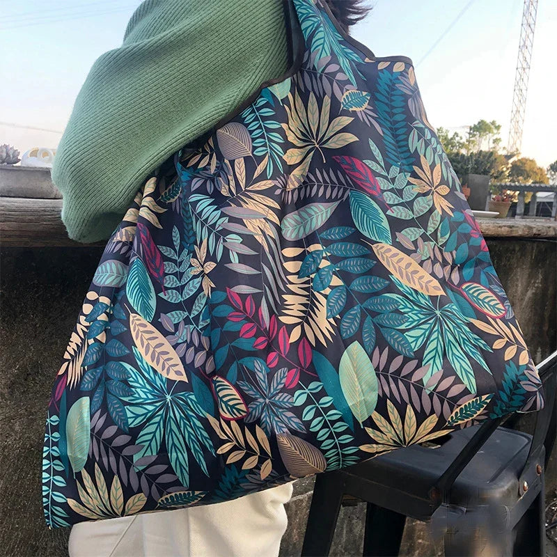 Large Capacity Foldable Portable Supermarket Environmentally Friendly Shopping Grocery Bag, Waterproof Shoulder Storage Bag
