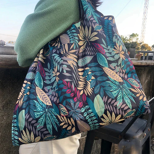 Large Capacity Foldable Portable Supermarket Environmentally Friendly Shopping Grocery Bag, Waterproof Shoulder Storage Bag