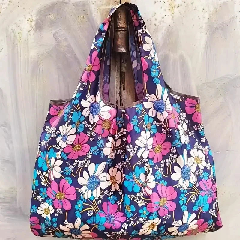 Large Capacity Foldable Portable Supermarket Environmentally Friendly Shopping Grocery Bag, Waterproof Shoulder Storage Bag