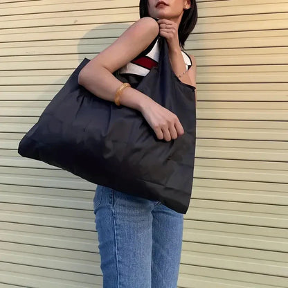 Large Capacity Foldable Portable Supermarket Environmentally Friendly Shopping Grocery Bag, Waterproof Shoulder Storage Bag